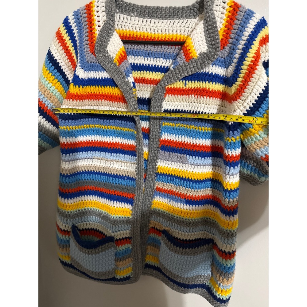 Vintage Handmade Crochet Cardigan Short Sleeve Multi-Color Boho Sweater - Picture 5 of 6